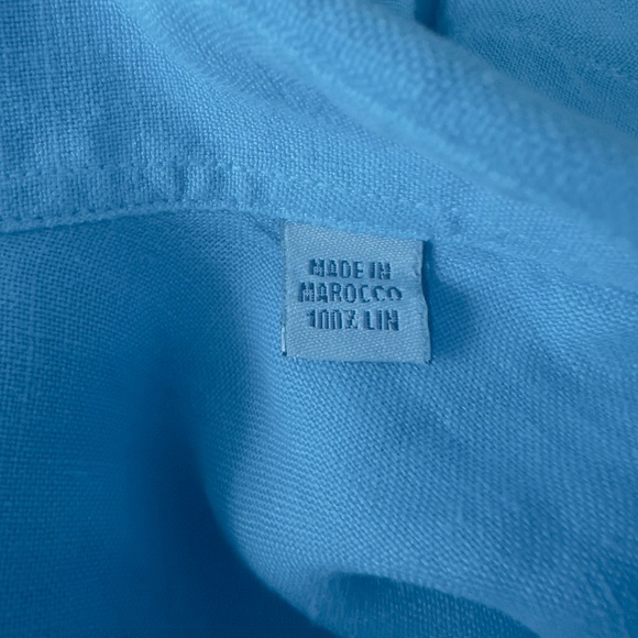 Vilebrequin 100% linen button down shirt men's size XXL aqua teal pockets casual - Picture 8 of 8